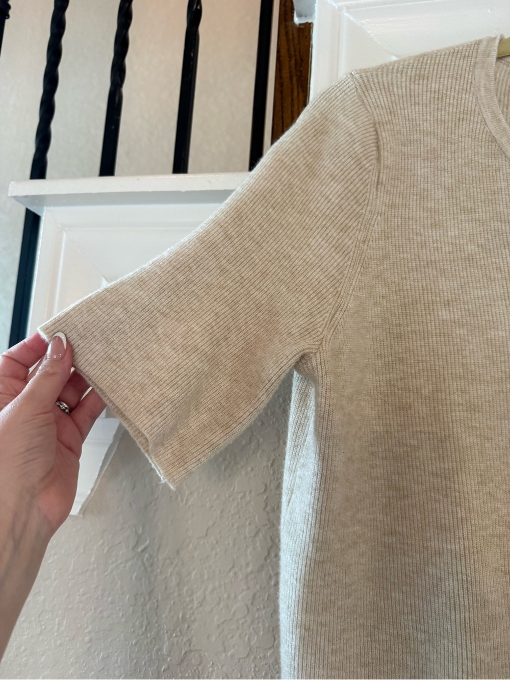 Women's Short Sleeve sweater cardigan- Beige - Picture 3 of 3